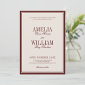 Old Money Classy Timeless Burgundy Wedding Einladung (Stehend Vorderseite)