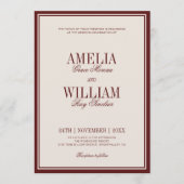 Old Money Classy Timeless Burgundy Wedding Einladung (Vorderseite)
