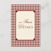 Old Money Deep Red Ivory Checkered Wedding Details Begleitkarte (Vorderseite)