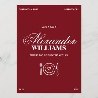 Old Money Elegant Burgundy Chic Wedding Menu Menükarte
