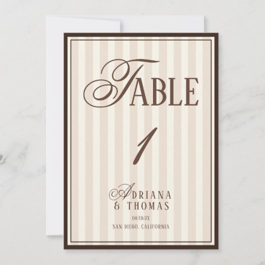 Old Money Espresso Wedding Table Number Einladung (Vorderseite)