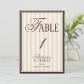 Old Money Espresso Wedding Table Number Einladung (Stehend Vorderseite)