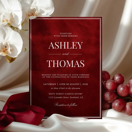 Old Money Faux Red Velvet Wedding Einladung