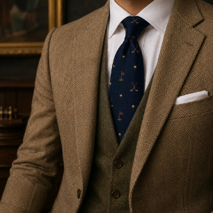 Old Money Golf Club Herringbone Tweed Navy Krawatte