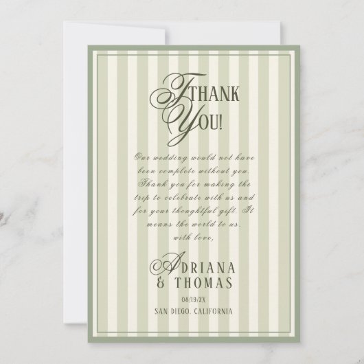 Old Money Green Ivory Wedding Dankeskarte (Vorderseite)