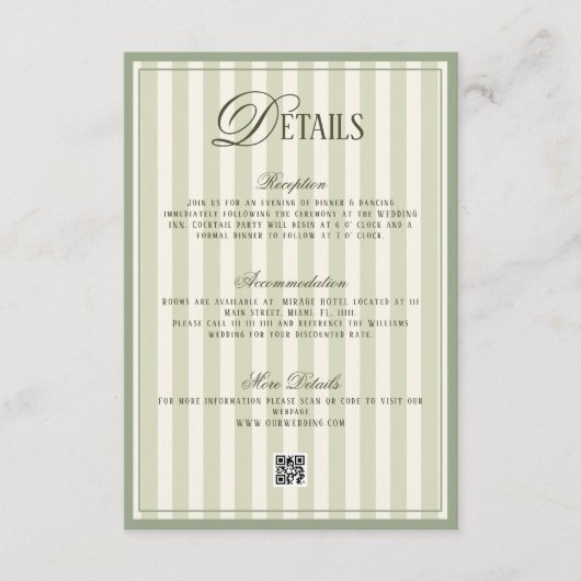 Old Money Ivory Green Wedding Details  Begleitkarte (Vorderseite)