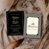 Old Money Luxury Black & Ivory Checkered Wedding Einladung