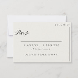 Old Money Minimalistisch Ecru White Wedding RSVP Karte