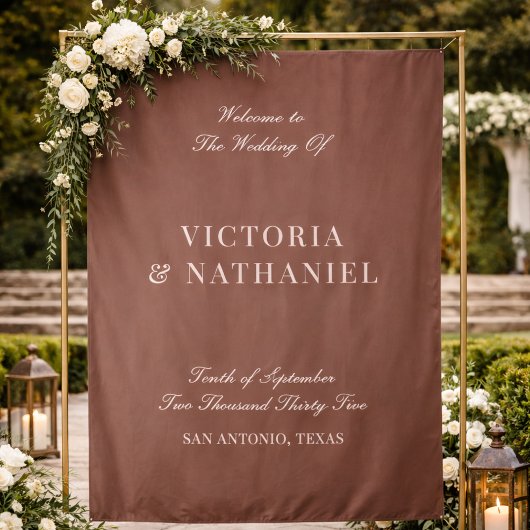 Old Money Mocha Brown Fabric Wedding Welcome Sign Wandteppich