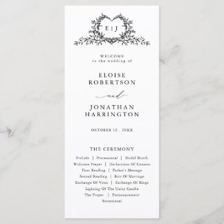 Old Money Modern Formal Black Luxury Chic Wedding Programm