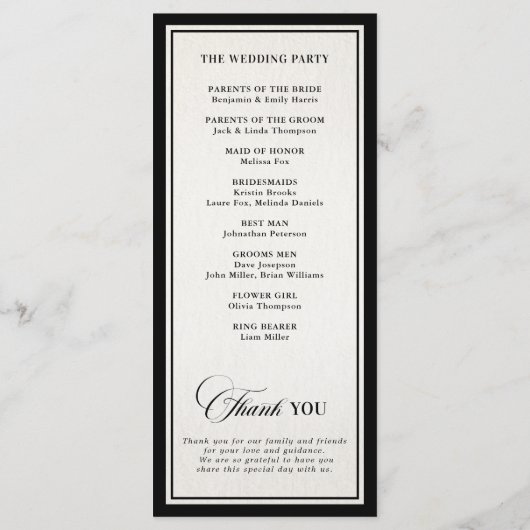 Old Money Modern Formal Black Luxury Chic Wedding Programm (Rückseite)