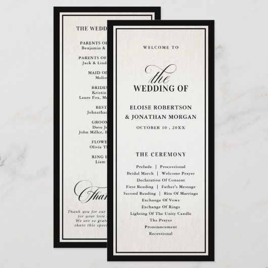 Old Money Modern Formal Black Luxury Chic Wedding Programm (Vorne/Hinten)