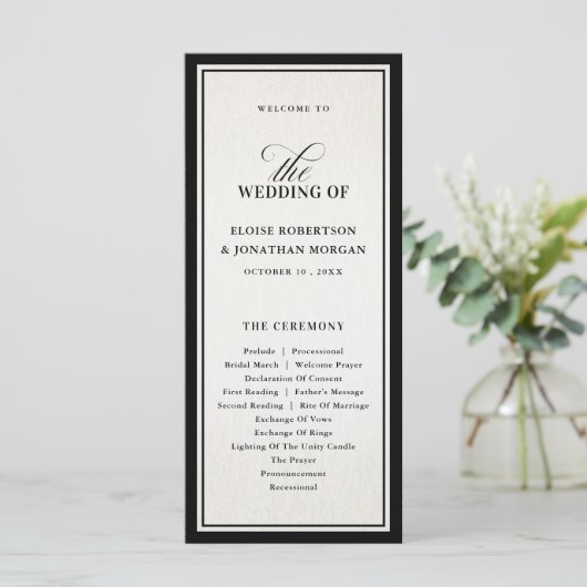 Old Money Modern Formal Black Luxury Chic Wedding Programm (Stehend Vorderseite)