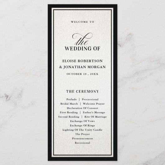 Old Money Modern Formal Black Luxury Chic Wedding Programm (Vorderseite)