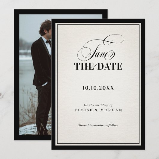 Old Money Modern Formal Black Luxury Chic Wedding Save The Date (Vorne/Hinten)