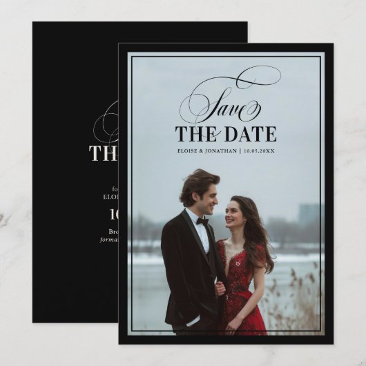 Old Money Modern Formal Black Luxury Chic Wedding Save The Date (Vorne/Hinten)
