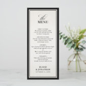Old Money Modern Formal Black Luxury Wedding Menükarte (Stehend Vorderseite)