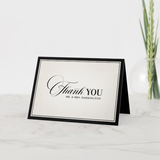 Old Money Modern Formal Black Photo Wedding Dankeskarte (Vorderseite)