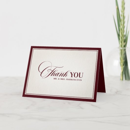Old Money Modern Formal Burgundy Luxury Wedding Dankeskarte (Vorderseite)