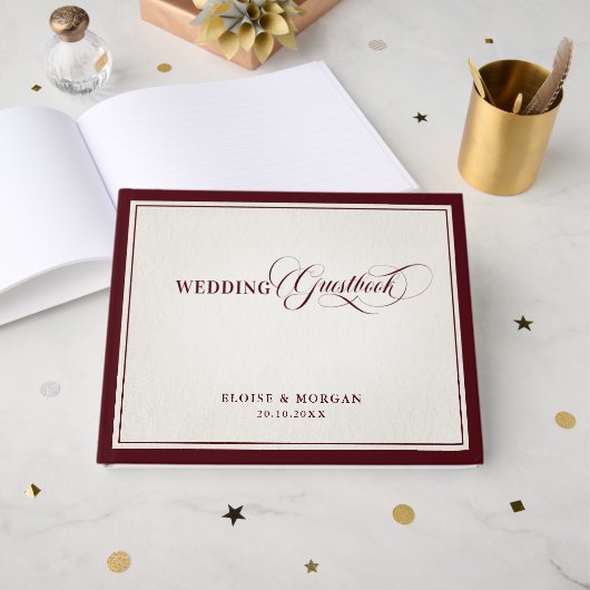 Old Money Modern Formal Burgundy Luxury Wedding Gästebuch (Vorderseite Offen)