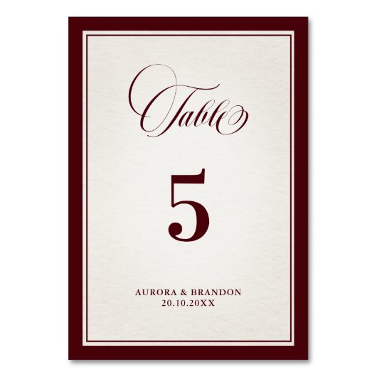 Old Money Modern Formal Burgundy Luxury Wedding Tischnummer (Vorderseite)