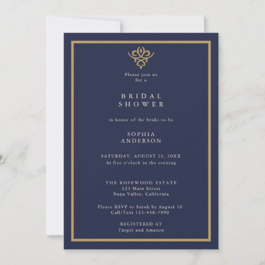 Old Money Navy Blue  Bridal Shower Invitation Einladung (Vorderseite)