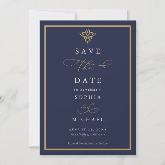 Old Money Navy Blue Save The Date Invitation (Vorderseite)