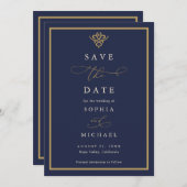 Old Money Navy Blue Save The Date Invitation (Vorne/Hinten)