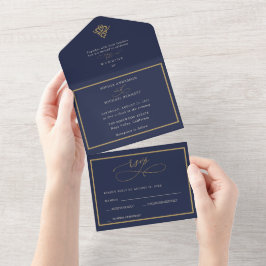 Old Money Navy Blue Wedding All In One Invitation All In One Einladung