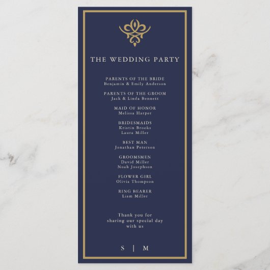 Old Money Navy Blue Wedding Program Programm (Rückseite)