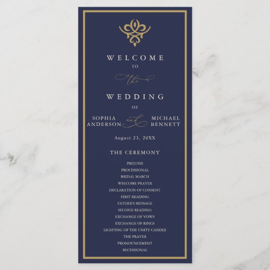 Old Money Navy Blue Wedding Program Programm (Vorderseite)