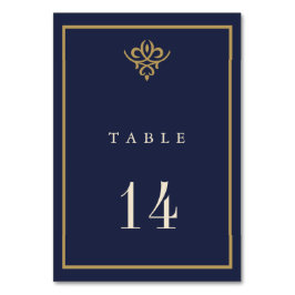 Old Money Navy Blue Wedding Table Card Tischnummer
