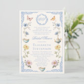 Old Money Regency Floral Tea Party Bridal Shower Einladung (Stehend Vorderseite)