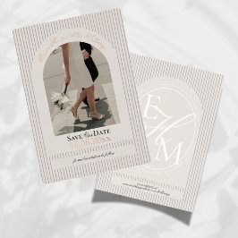 Old Money Script Mauve Stripe Foto Save the Date Folieneinladung