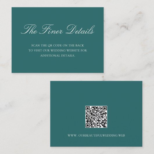 Old Money Teal Classic QR Code Wedding Begleitkarte (Vorne/Hinten)