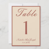 Old Money Terracotta Boho Wedding Table Number Einladung (Rückseite)