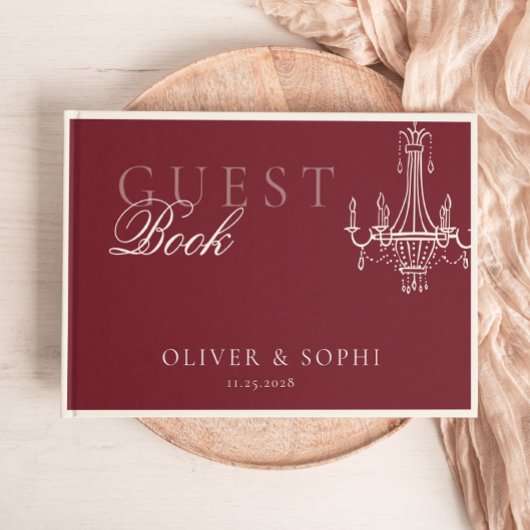 Old Money theme Deep Red Retro Wedding Gästebuch