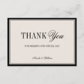 Old Money Timeless Black Cream Wedding Photo Dankeskarte (Vorderseite)