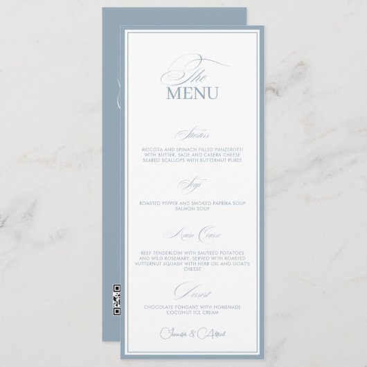 Old Money Wedding Dusty Blue Dinner Menu Card Menükarte (Vorne/Hinten)