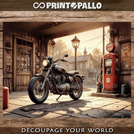 Old motorcycle, a garage with oil pump - Decoupage Geschenkpapier Set