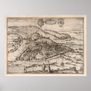 Old Namur Belgium Map (1575) Vintag Nameur Poster