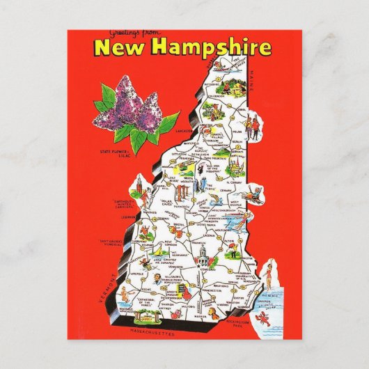 Old New Hampshire Map Postcard Postkarte (Vorderseite)
