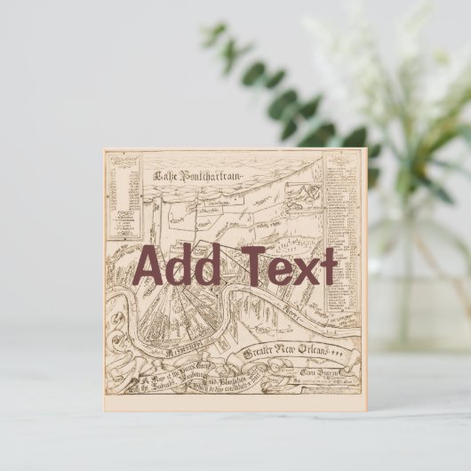 Old New Orleans Map bearbeiten Text, Party Einladung (Stehend Vorderseite)