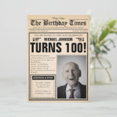 Old Newspaper Custom Foto 100. Geburtstagsparty Einladung (Stehend Vorderseite)