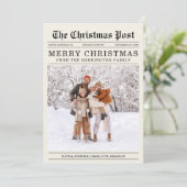 Old Newspaper Style Christmas Grußkarte Feiertagskarte (Stehend Vorderseite)