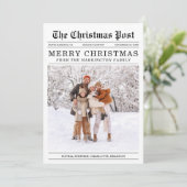 Old Newspaper Style Christmas Grußkarte Feiertagskarte (Stehend Vorderseite)