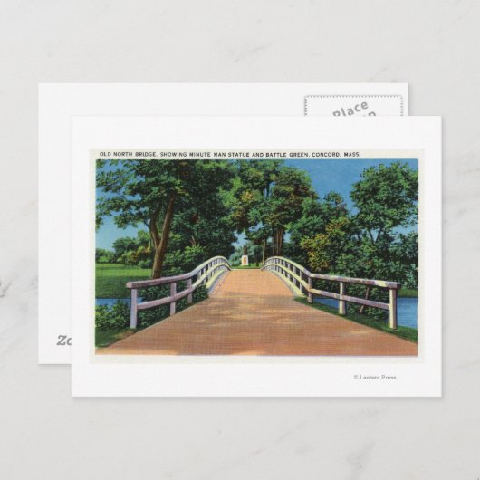 Old North Bridge View of Minute Man Statue Postkarte (Vorne/Hinten)