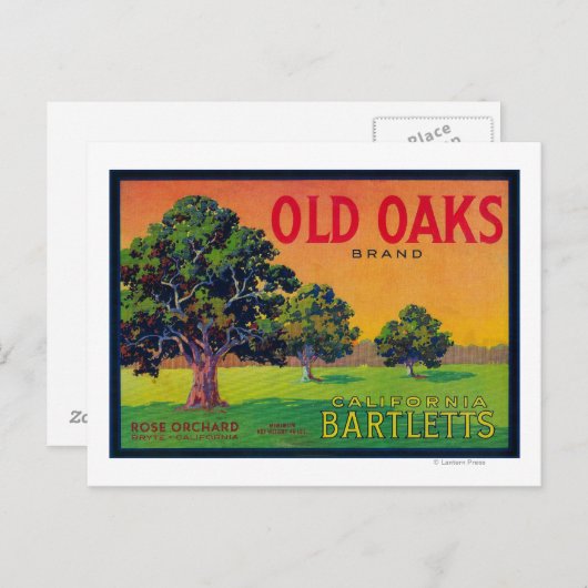 Old Oaks Pear Crate LabelBryte, CA Postkarte (Vorne/Hinten)