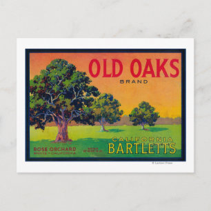 Old Oaks Pear Crate LabelBryte, CA Postkarte