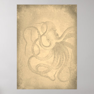 Old octopus   Sea life   Vintage Paper Poster